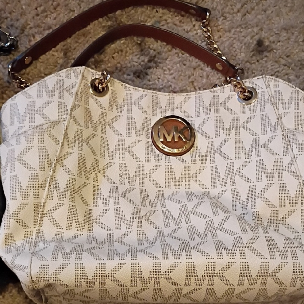 Michael Kors Cream and Brown Shoulder Bag